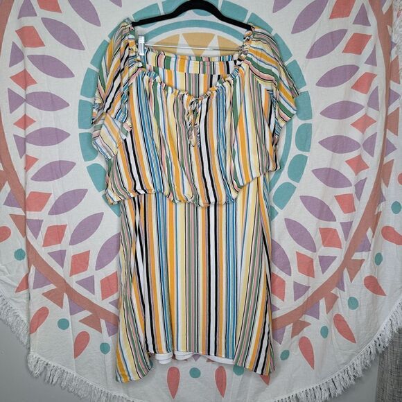 TORRID MULTI STRIPE OFF-SHOULDER GAUZE SKIRT SET SIZE 3 - Picture 1 of 10